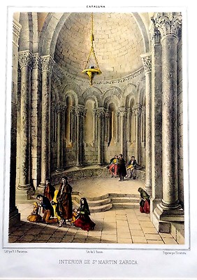 Catalonia, Saint Martin Sarroca,Interior.litografía Original,Parcerisa