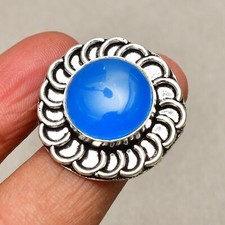 Blue Chalcedony Gemstone Handmade 925 Sterling Silver Jewelry Ring Size 8.5