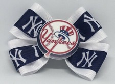 Girls Hair Bow 4" Wide NY Yankees Big Yankees Logo Barrette, Clip or Ponytail