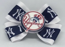 Girls Hair Bow 4" Wide NY Yankees Big Yankees Logo Barrette, Clip or Ponytail