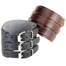 Genuine Leather Bracelet Punk Rock Wide Wrist Belt Wrap Mens Cuff Wristband