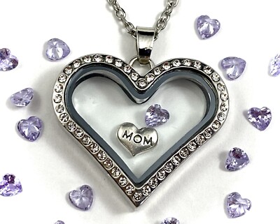 JUNE Birthstone Crystal Glass Locket Necklace Mom Floating Charm Mother's Child