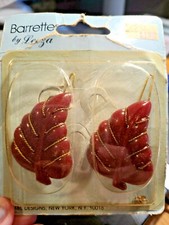 Vintage Hair Barrettes by Leeza Leaves New in Package NOS MIUSA Disco Mom 80's
