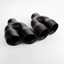 Pair Black Exhaust Tips 3 Inlet Quad 4 Out Staggered Angle Cut Dual Wall Pair Black Exhaust Tips 3 Inlet Quad 4 Out Staggered Angle Cut Dual Wall