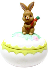 Vintage Lefton Easter Egg Trinket Box Dish Figurine Bunny Carrot Hand-Painted