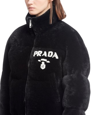 PRADA Shearling Collar Cropped Jacket In Black Retail $7000
