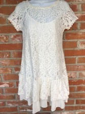 Altar’d State Sz S Pullover Shift Dress Ivory Lace Ruffled SS Adorable EUC!