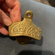 Vintage Cast Brass Wall Hanging Bottle Opener Advertising DRINK COCA-COLA