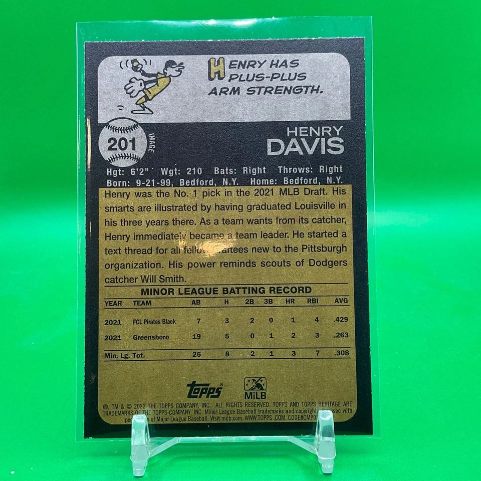 2022 Topps Heritage Minor League Henry Davis Image Variation #201 Pirates SP - Image 2 of 2