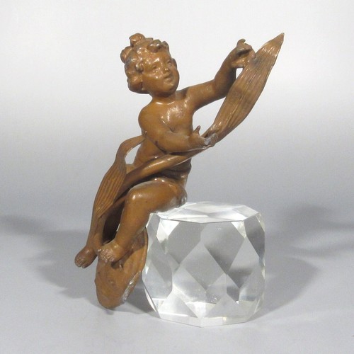 Antique French Putto Putti Cherub Patinated Metal Figurine