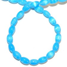 G450 Tuquoise Blue 6mm Tapered Oval Cat's Eye Fiber Optic Glass Beads 16"
