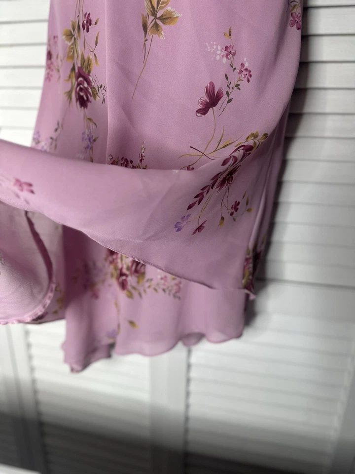 Vtg Positive Attitude Y2K Pink Floral Asymmetric Flounce Fairy Midi Dress 6 - Image 4 of 4