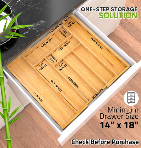 Silverware Organizer, Expandable Bamboo Utensil Drawer Organizer, Kitchen Drawer - Picture 2 of 19