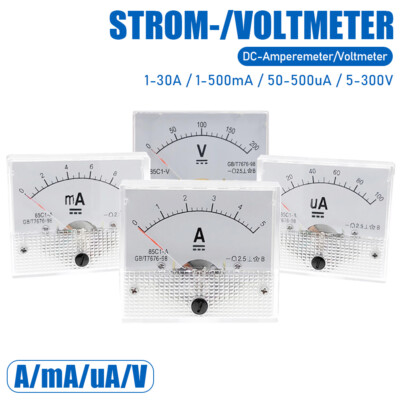 1-30A 1-500mA 50-500uA 5-300V DC-Amperemeter/Voltmeter Analog-Panel-Messgerät