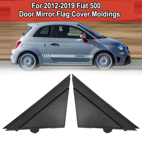 Pair For 12-19 Fiat 500 Door Mirror Flag Cover Moldings Left & Right Matte Black