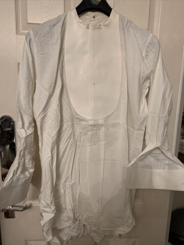 Antique Vintage 1940s starched tunic shirt size 16.5” 48” White bib ...