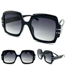 OVERSIZE EXAGGERATED VINTAGE RETRO Style SUNGLASSES Large Big Square Black Frame