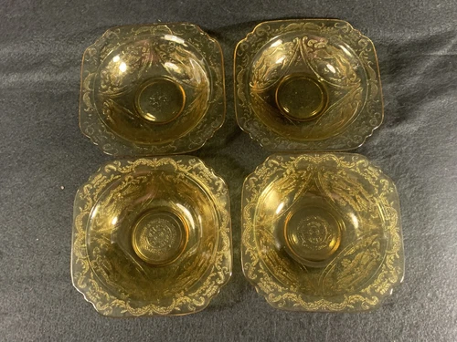 MADRID PATTERN AMBER SOUP BOWL DEPRESSION GLASS FEDERAL GLASS SET OF 4