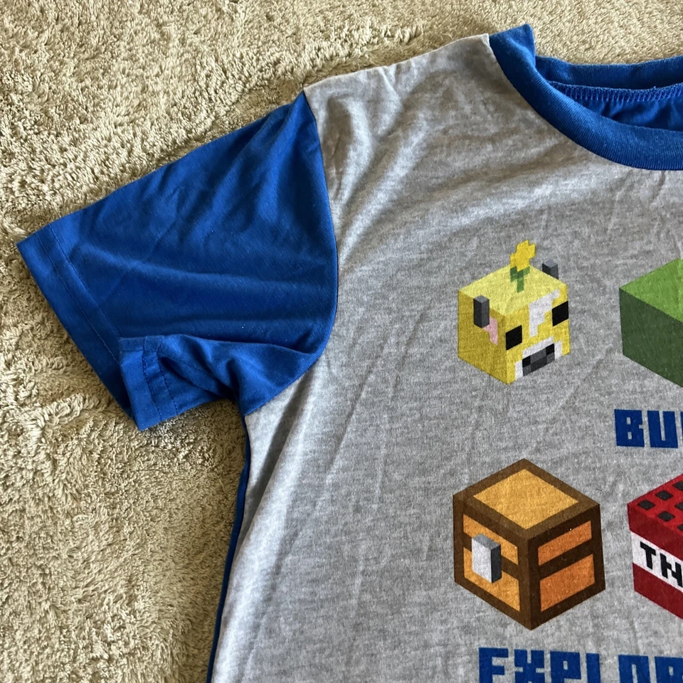 Camisa Pijama Mojang Minecraft Niños Gris Azul Creeper TNT Hacha de Cerdo Manga Corta 12 Foto 4 de 4