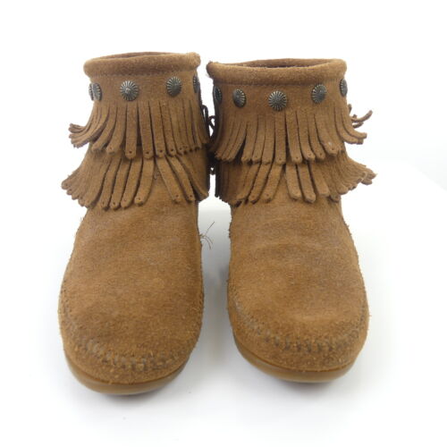 Zapatos mocasines MINNETONKA cuero rugoso flecos marrón coñac talla 39 - Imagen 2 de 5