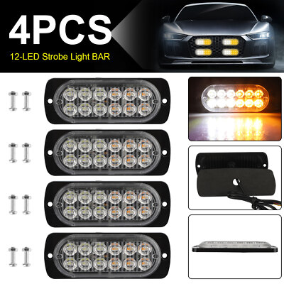 4X 12LED Strobe Marker Flashing Light Recovery Bar Beacon Car 12/24V Amber/White