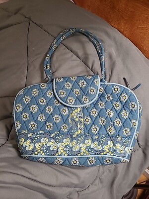 Vintage Ten Bears Blue Yellow Quilted Tote Bag Purse zipper Snap Top Handle 11x7