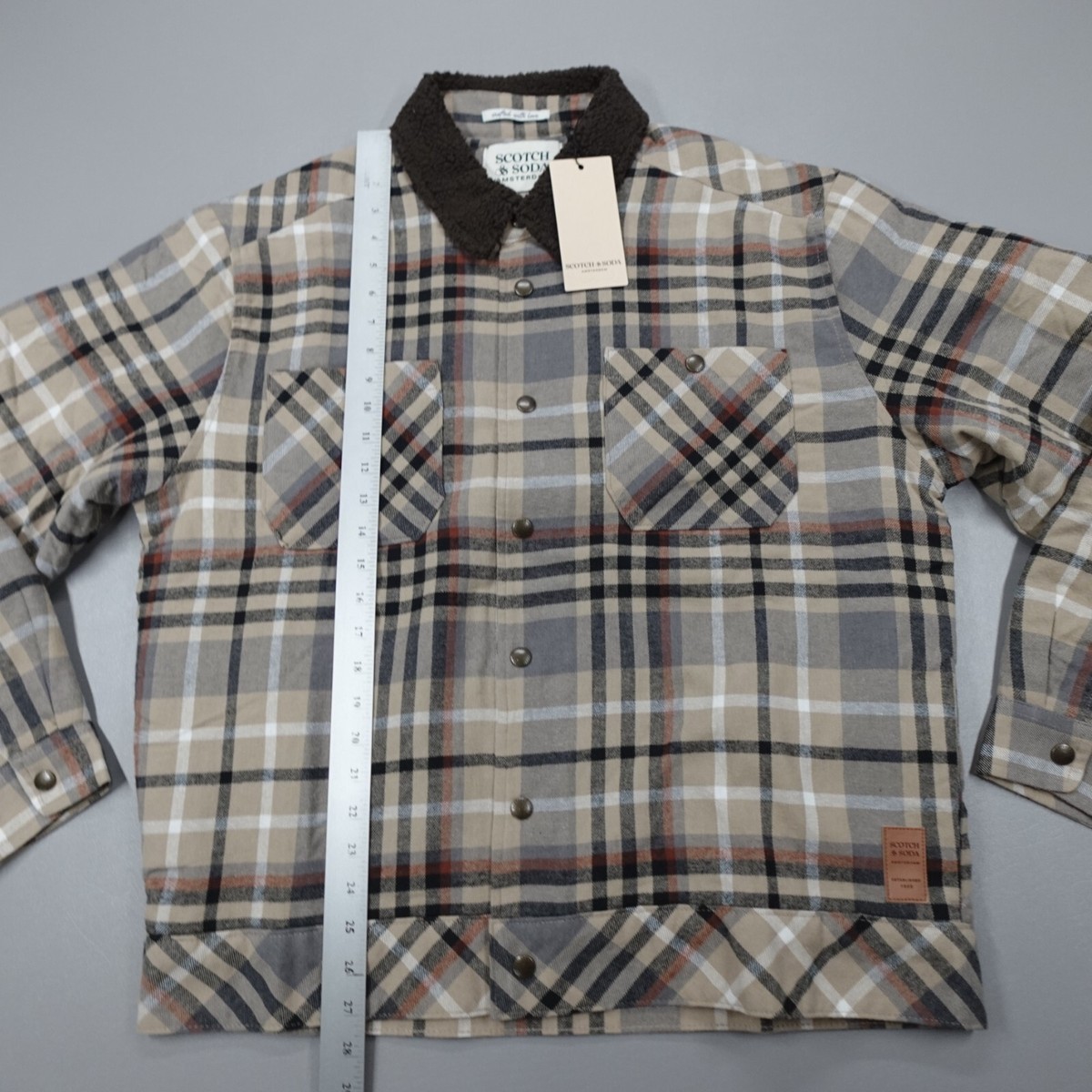 Scotch & Soda Men's Sherpa Lined Plaid Flannel Jacket Mocha