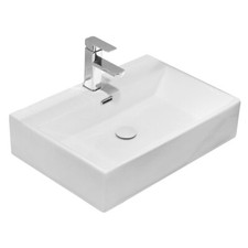 Lavabo da appoggio in ceramica 60 x 42 cm bianco lavabo CON TROPPOPIENO E FORO RUBINETTO