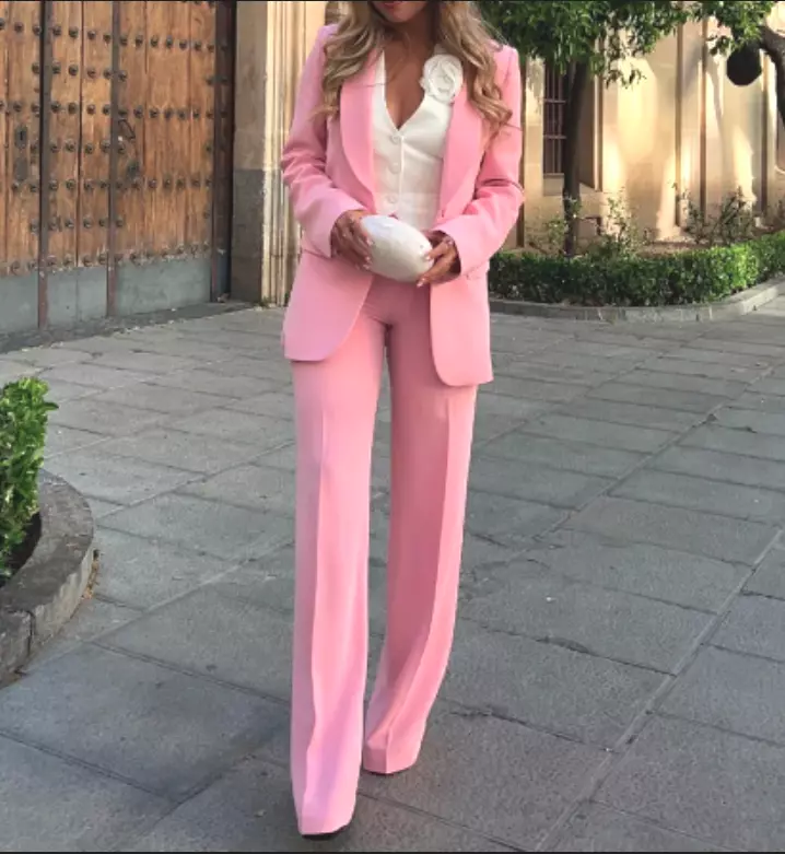 Pantalon femme top rose pale
