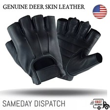 MEN'S DEERSKIN LEATHER FINGERLESS DRIVING MOTORCYCLE BIKER GLOVES NEW XS-3XL