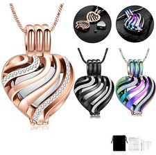 Heart Cremation Urn Necklace Pendant for Human Ashes - Hollow Heart Memorial Urn