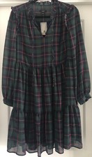 New J Crew Blackwatch Plaid Tie Neck Tiered Ruffle Dress With Pockets NWT sz S