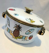 Vintage Georges Briard Ambrosia Pattern Enamel Pot with Lid 1950s/1960s MCM
