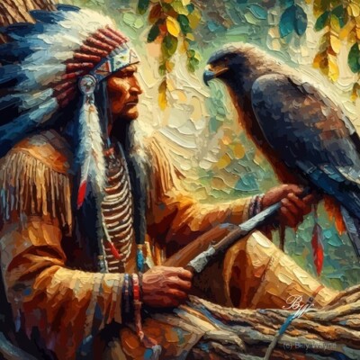 Native American Indian and Hawk 4