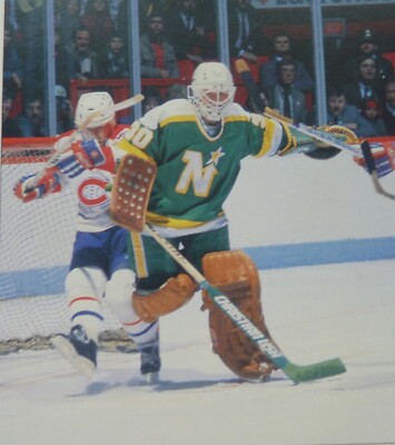 HOCKEY PHOTO PRINT DON BEAUPRE MINNESOTA NORTH STAR GOALIE VS MATT NASLAUND