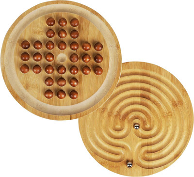 TOWO Wooden 2-In-1 Solitaire and Labyrinth Game Set- Classic One Player Board Ga