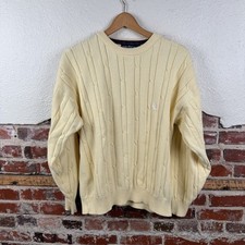 Nautica Sweater Mens Large Cream Cable Knit Pullover Crest Logo Cotton Classic
