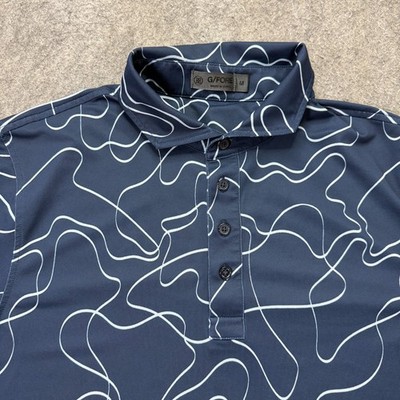 G/Fore Golf Polo Shirt Men M Blue Geometric Performance Short Sleeve 42 x 28