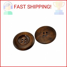 HOUSWEETY 20PCs Dark Coffee 4 Holes Round Wood Sewing Buttons 35mm(1 3/8") Dia.