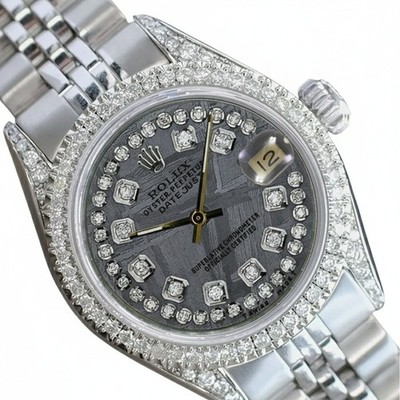 Rolex Datejust Womens Watch Stainless Steel Grey Meteorite Diamond Dial 1.50ct