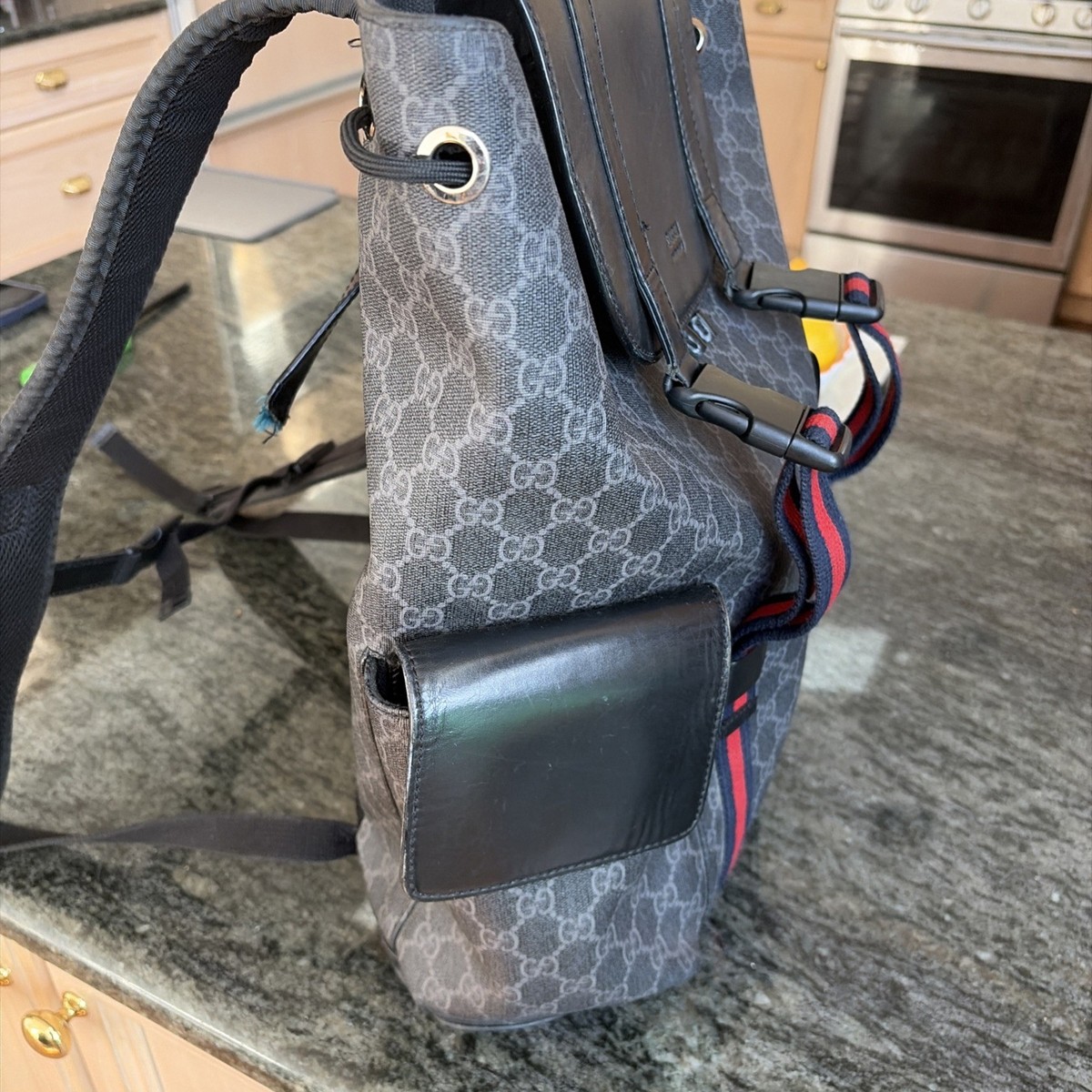 Gucci Panelled Double Buckle Backpack #224526G15B Gucci Jersey GG Monogram All Over Pan Sport Double Buckle  main image 2