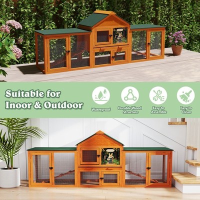 COZIWOW 84'' Rabbit Hutch Chicken Coop Wooden Small Animal House Backyard Outdoor