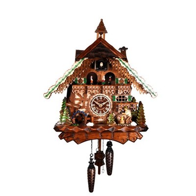 Engstler - 3801_QMT - Kuckucksuhr - Quarz - Nussbaum - mit Musik mit Tanzpaar - 