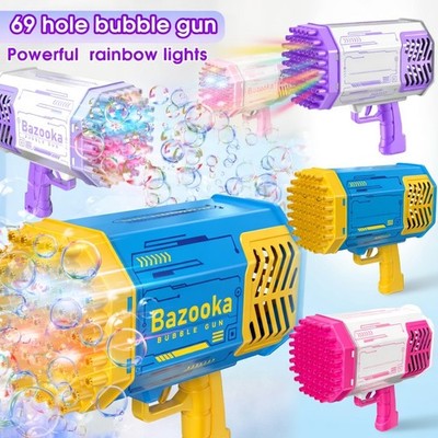 69 Loch Bazooka Seifenblasenpistole - Leistungsstarke Regenbogen LED Lichter Wiederaufladbar Blaster Spielzeug