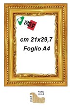 Cornice in oro classico in legno intagliato per diplomi,foto 21x29,7 Foglio A4