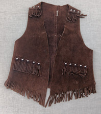 VTG Handmade Childs Leather Vest Vintage Western Cowboy Studs Fringe size 10