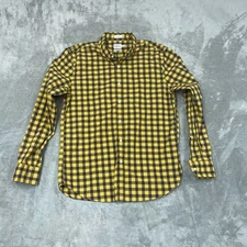 J.Crew Secret Wash Slim Yellow & Navy Plaid Shirt 100% Cotton Sz L 6976