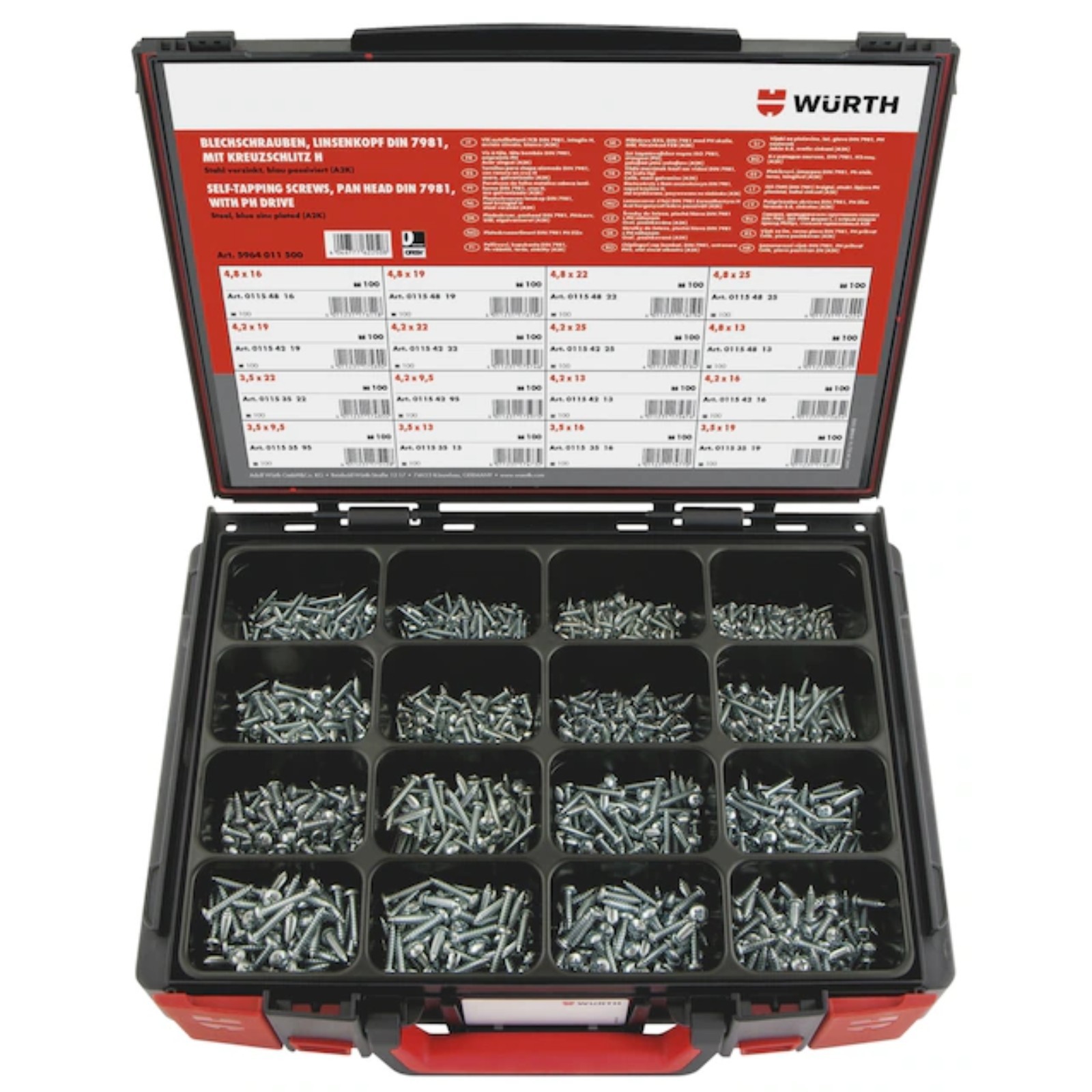 Würth® ORSY Self-Tapping Screw Assortment 1600pc Pan Head Kit
