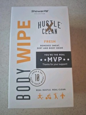 Hustle Clean Disposable Body Shower Wipes 10 Count Remove Sweat & Odor, Travel