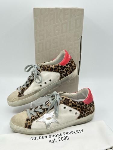 GOLDEN GOOSE Superstar Suede Silver Star Pony Leopard Calf Hair Sneakers SZ 38